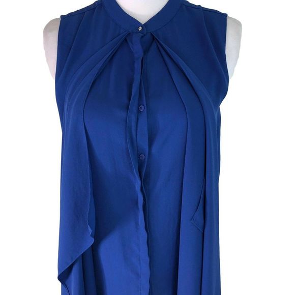 H&M 2 Blue Blouse Sleeveless Chiffon Draped Top - Picture 2 of 7